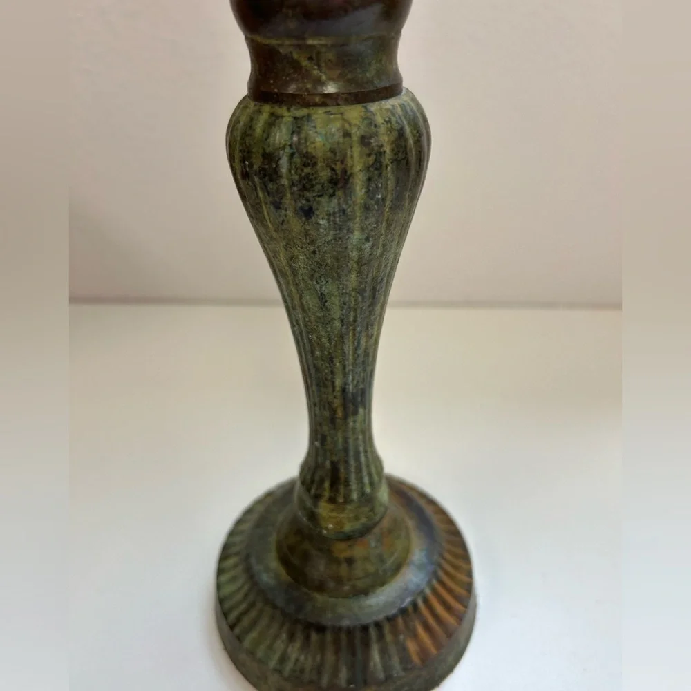 Vintage brass Green/ candle stick holder / made in India / rare